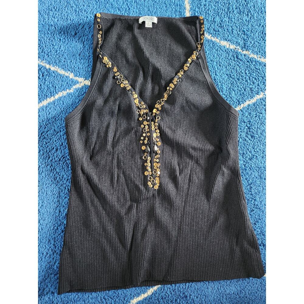 Cache Women's Sequin Basic Stretchy Top L - image 1